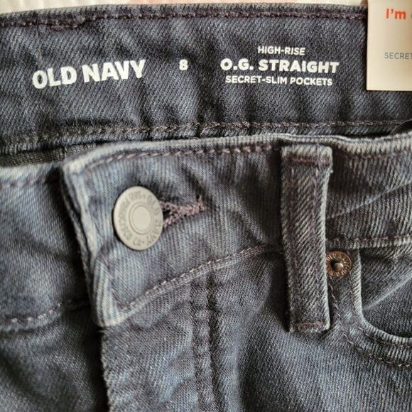 NWT OLD NAVY O.G. STRAIGHT HIGH RISE JEANS BLACK RIPPED SIZE 8 - Picture 7 of 16
